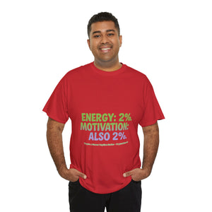 Energy: 2%. Motivation: Also 2%. T-Shirt