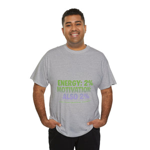 Energy: 2%. Motivation: Also 2%. T-Shirt